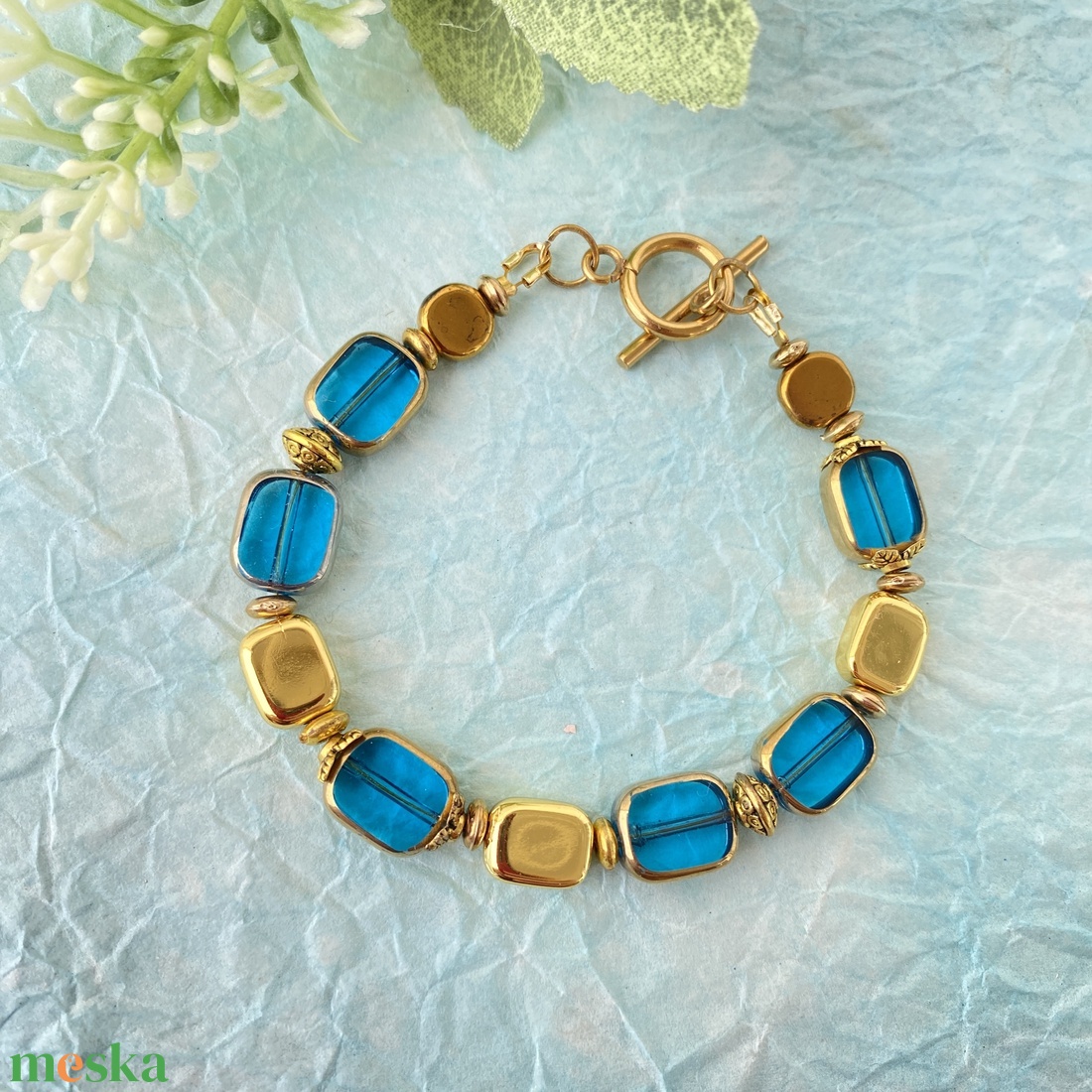 Téli álom kék cseh üveg karkötő - vagy szett  - ékszer - ékszerszett - Meska.hu