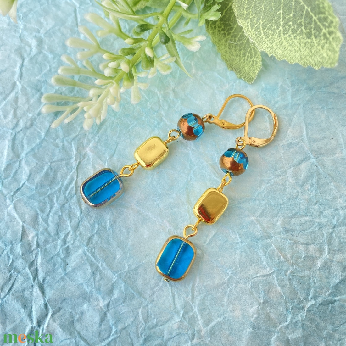 Téli álom kék cseh üveg karkötő - vagy szett  - ékszer - ékszerszett - Meska.hu