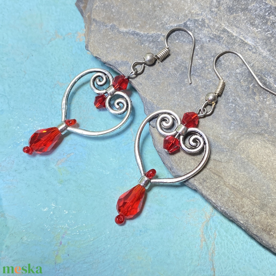 Valentina - piros köves  fülbevaló - ékszer - fülbevaló - lógó csepp fülbevaló - Meska.hu