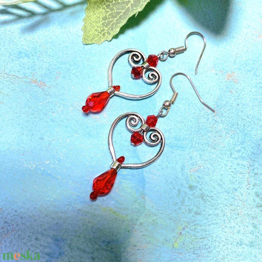 Valentina - piros köves  fülbevaló - ékszer - fülbevaló - lógó csepp fülbevaló - Meska.hu