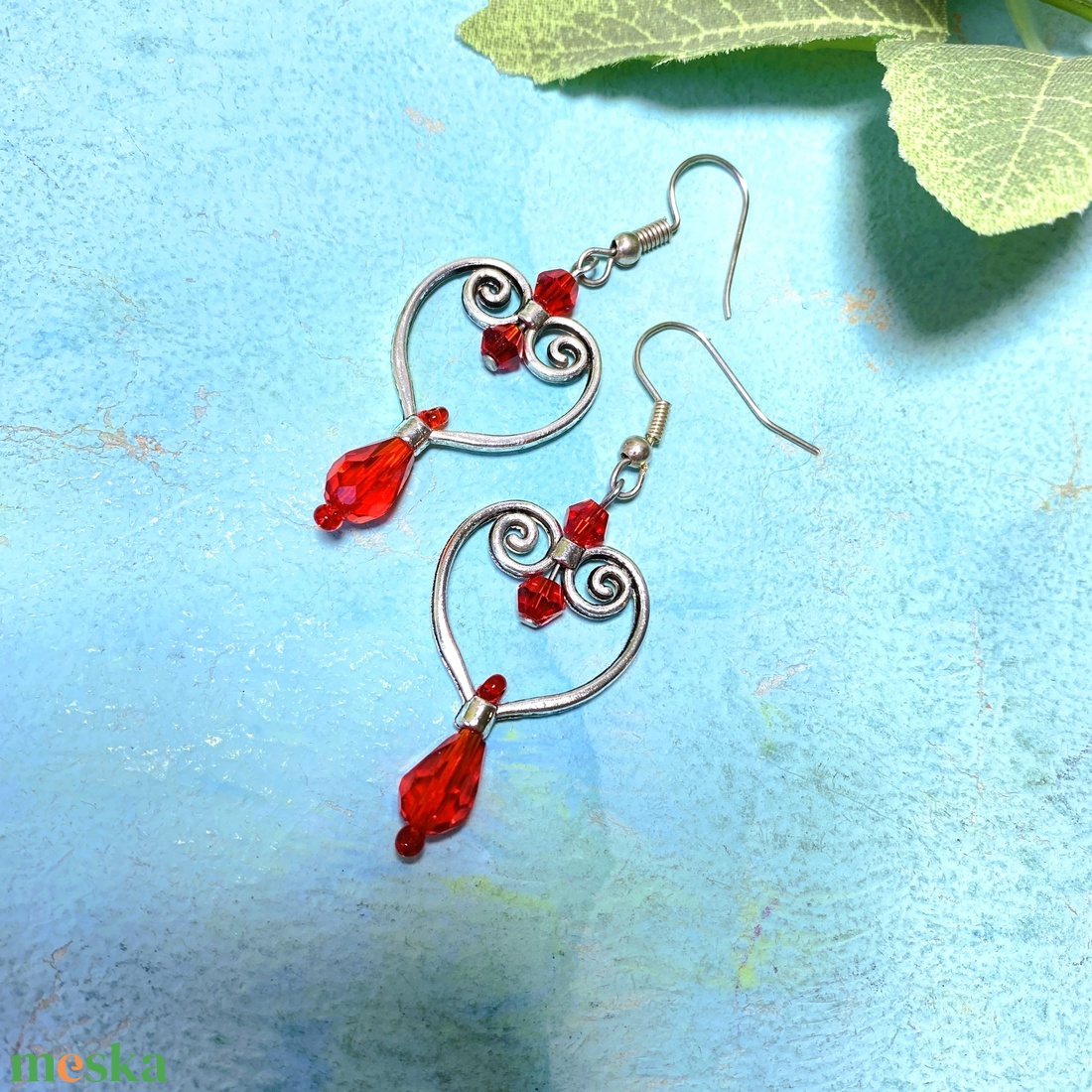 Valentina - piros köves  fülbevaló - ékszer - fülbevaló - lógó csepp fülbevaló - Meska.hu