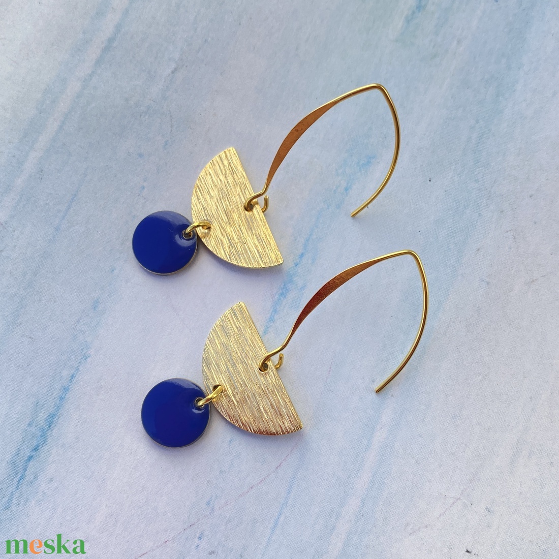 2. Geometrikus   tengerészkék/arany fülbevaló nemesacél akasztóval  - ékszer - fülbevaló - lógó fülbevaló - Meska.hu