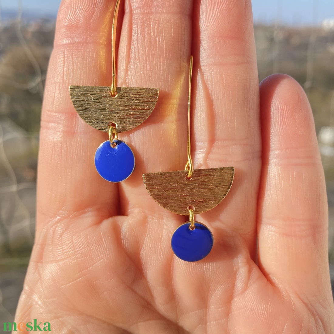 2. Geometrikus   tengerészkék/arany fülbevaló nemesacél akasztóval  - ékszer - fülbevaló - lógó fülbevaló - Meska.hu