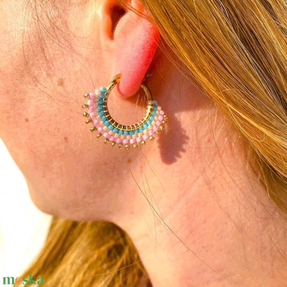 Tavasz I. - karika  fülbevaló miyuki gyöngyökből - ékszer - fülbevaló - karika fülbevaló - Meska.hu