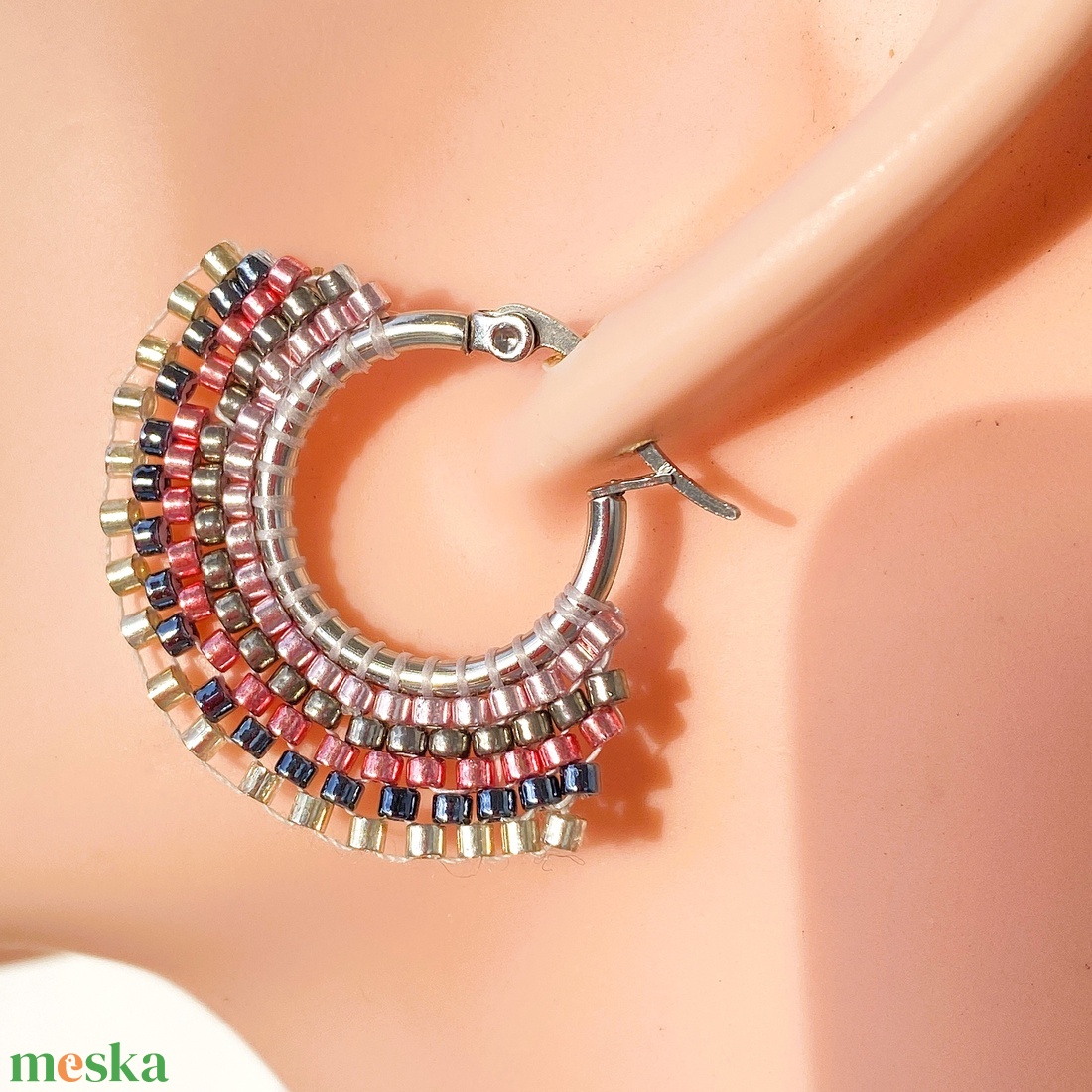 Nyár I. - karika  fülbevaló miyuki gyöngyökből - ékszer - fülbevaló - karika fülbevaló - Meska.hu