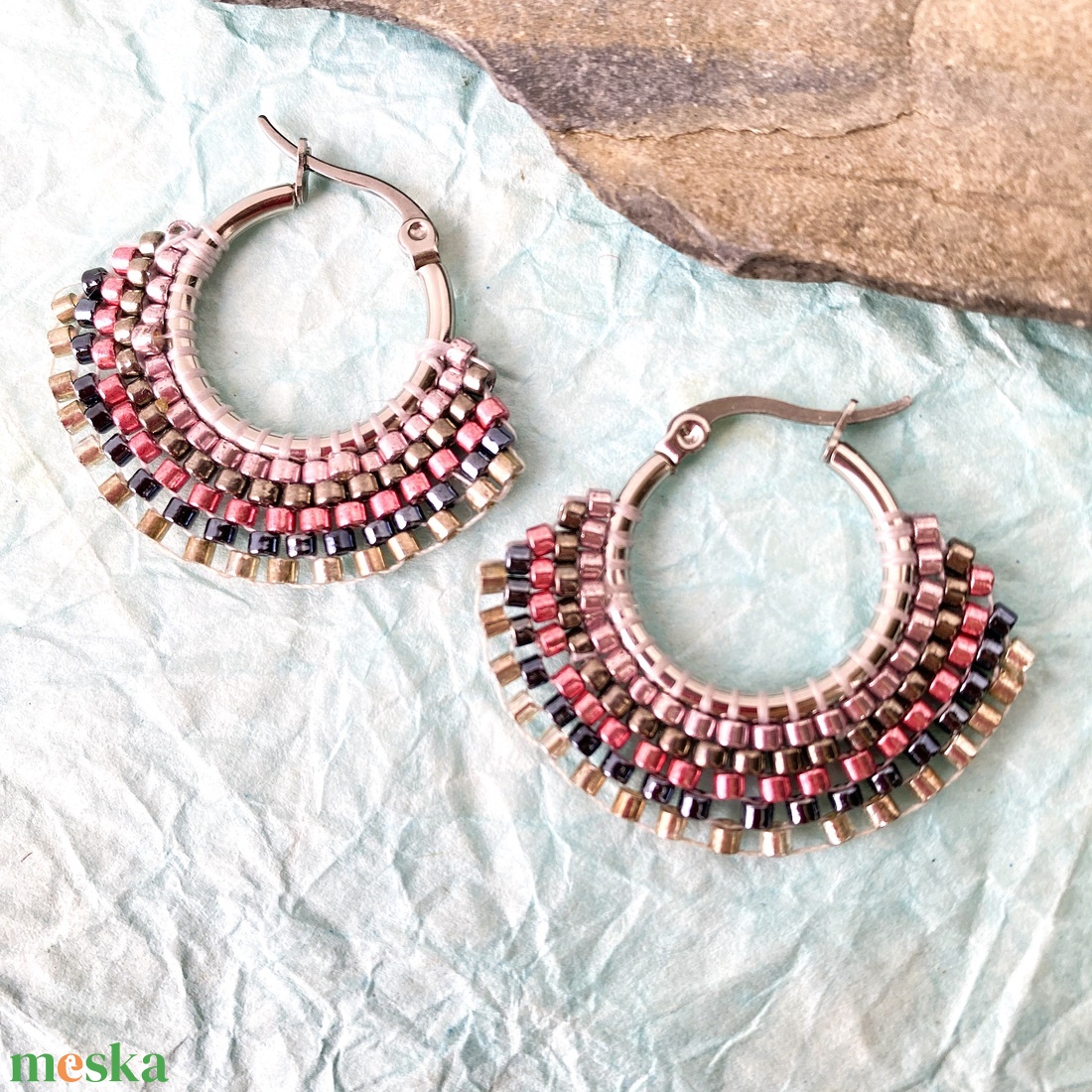 Nyár I. - karika  fülbevaló miyuki gyöngyökből - ékszer - fülbevaló - karika fülbevaló - Meska.hu