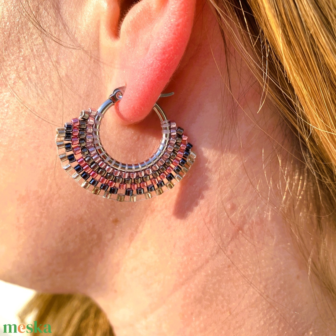 Nyár I. - karika  fülbevaló miyuki gyöngyökből - ékszer - fülbevaló - karika fülbevaló - Meska.hu