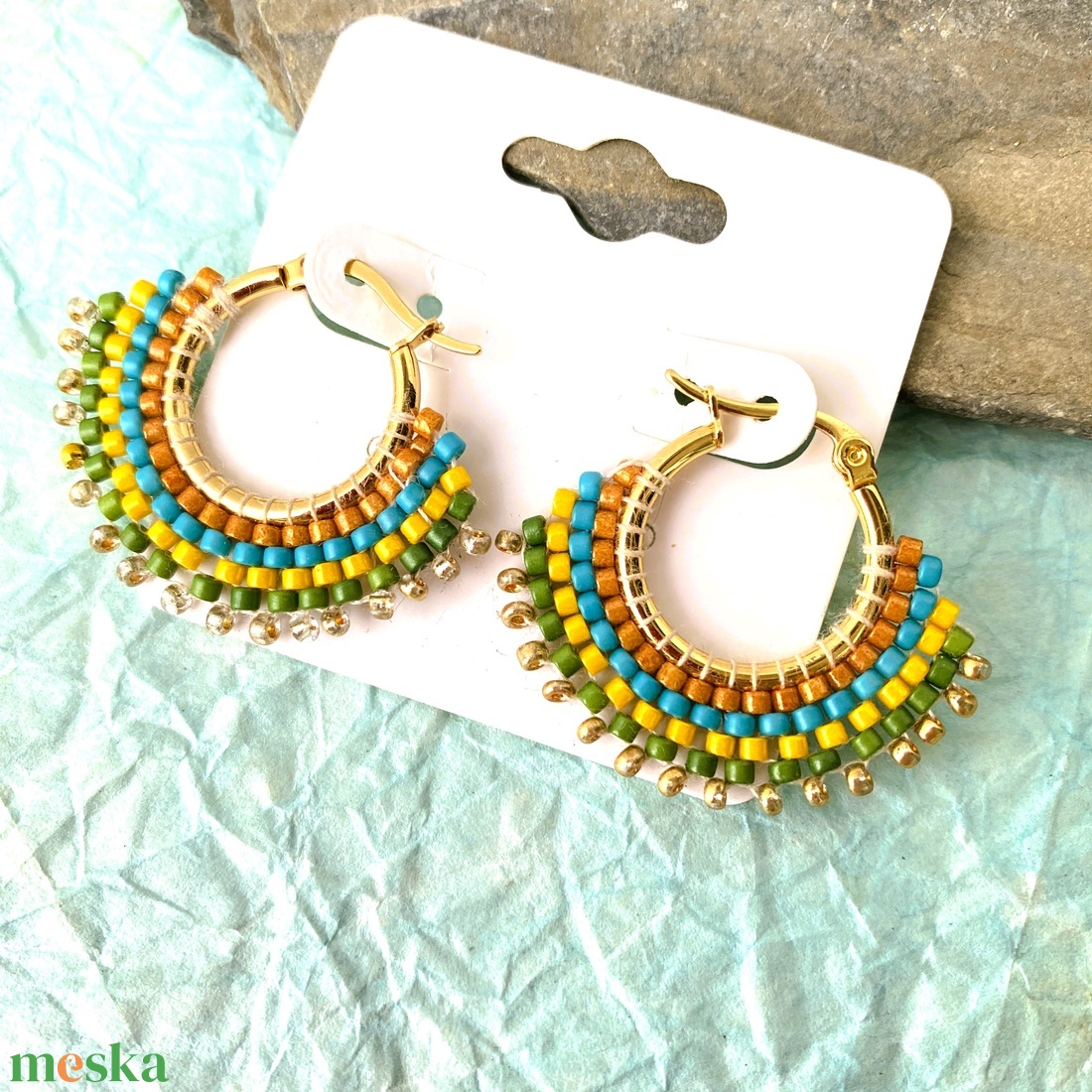 Ősz  I. - karika  fülbevaló miyuki gyöngyökből - ékszer - fülbevaló - karika fülbevaló - Meska.hu