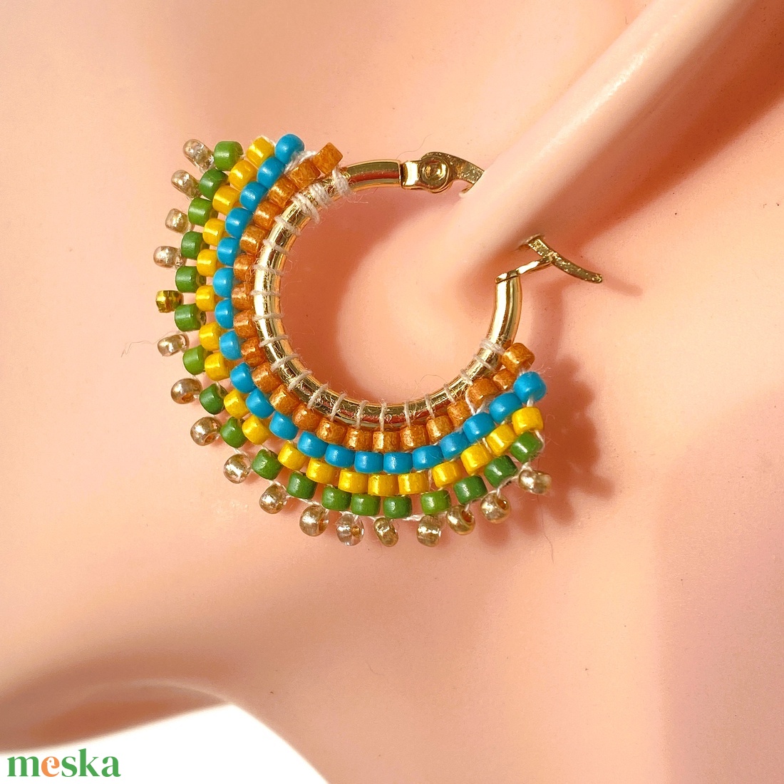 Ősz  I. - karika  fülbevaló miyuki gyöngyökből - ékszer - fülbevaló - karika fülbevaló - Meska.hu