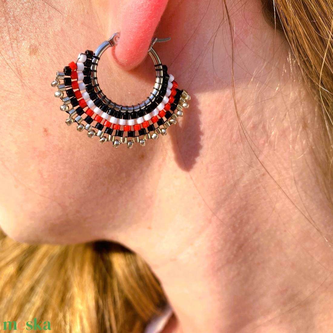 Tél I. - karika  fülbevaló miyuki gyöngyökből - ékszer - fülbevaló - karika fülbevaló - Meska.hu