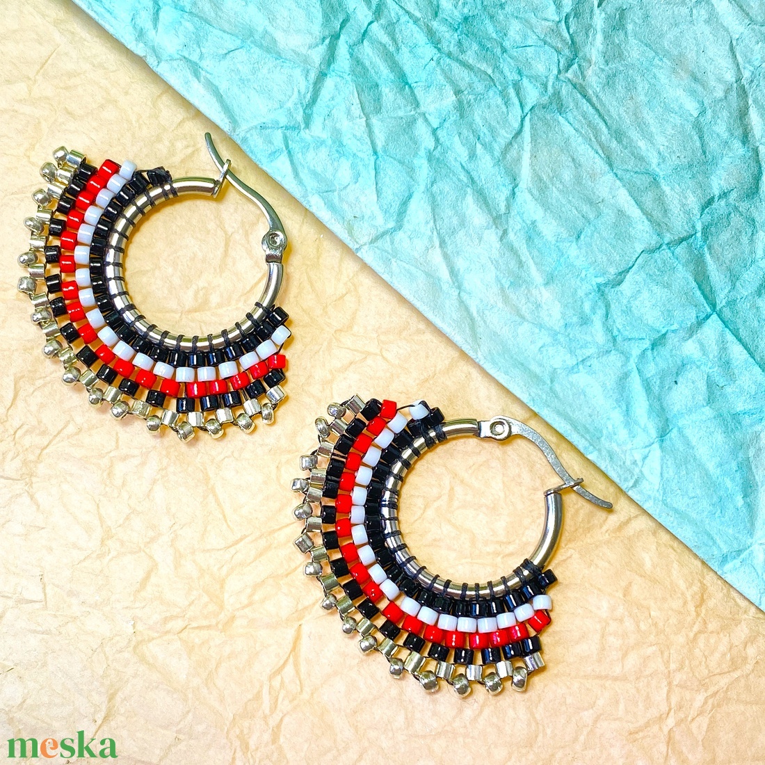 Tél I. - karika  fülbevaló miyuki gyöngyökből - ékszer - fülbevaló - karika fülbevaló - Meska.hu