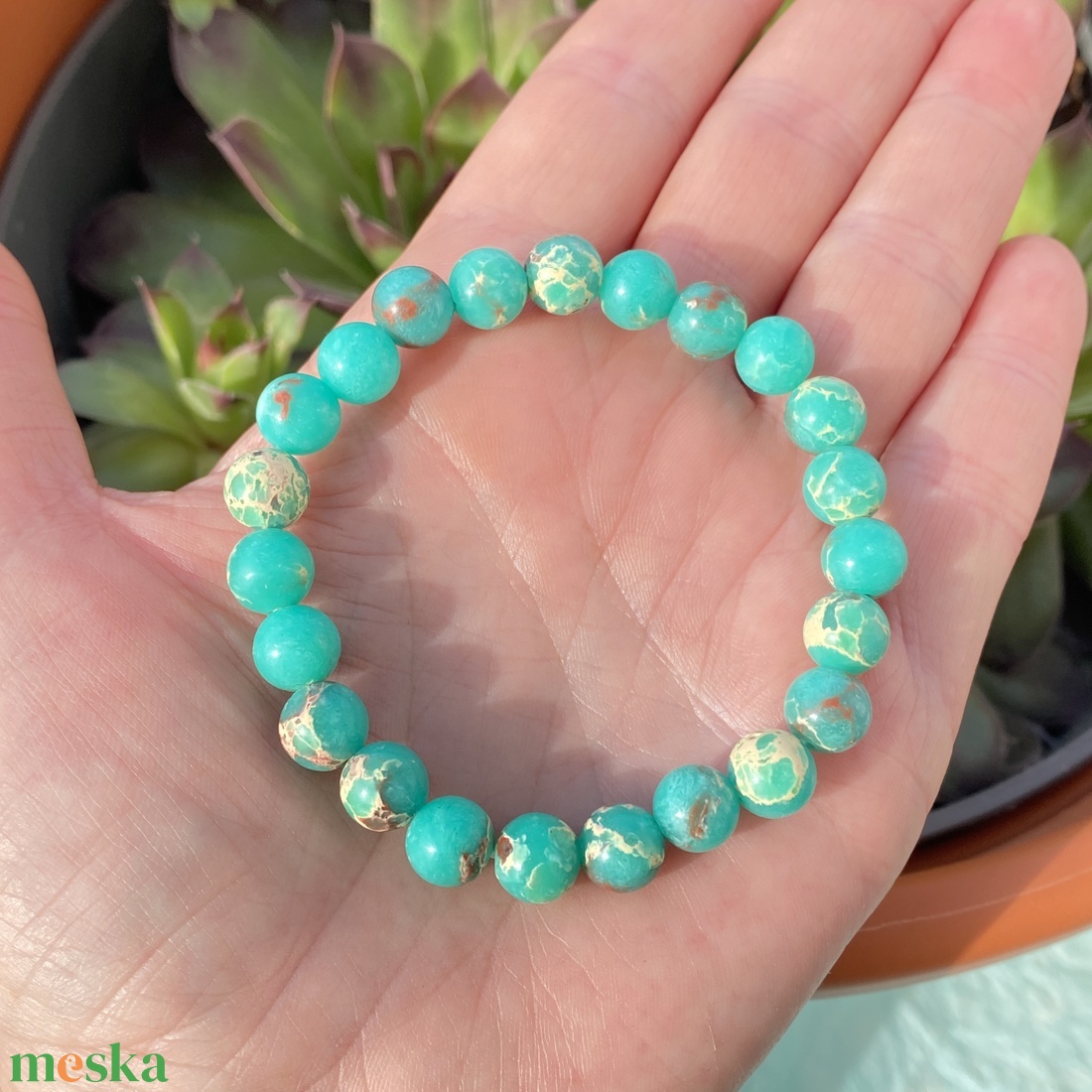 Zöld shoushan karkötő  -  fémmentes ásvány  karkötő - ékszer - karkötő - gyöngyös karkötő - Meska.hu