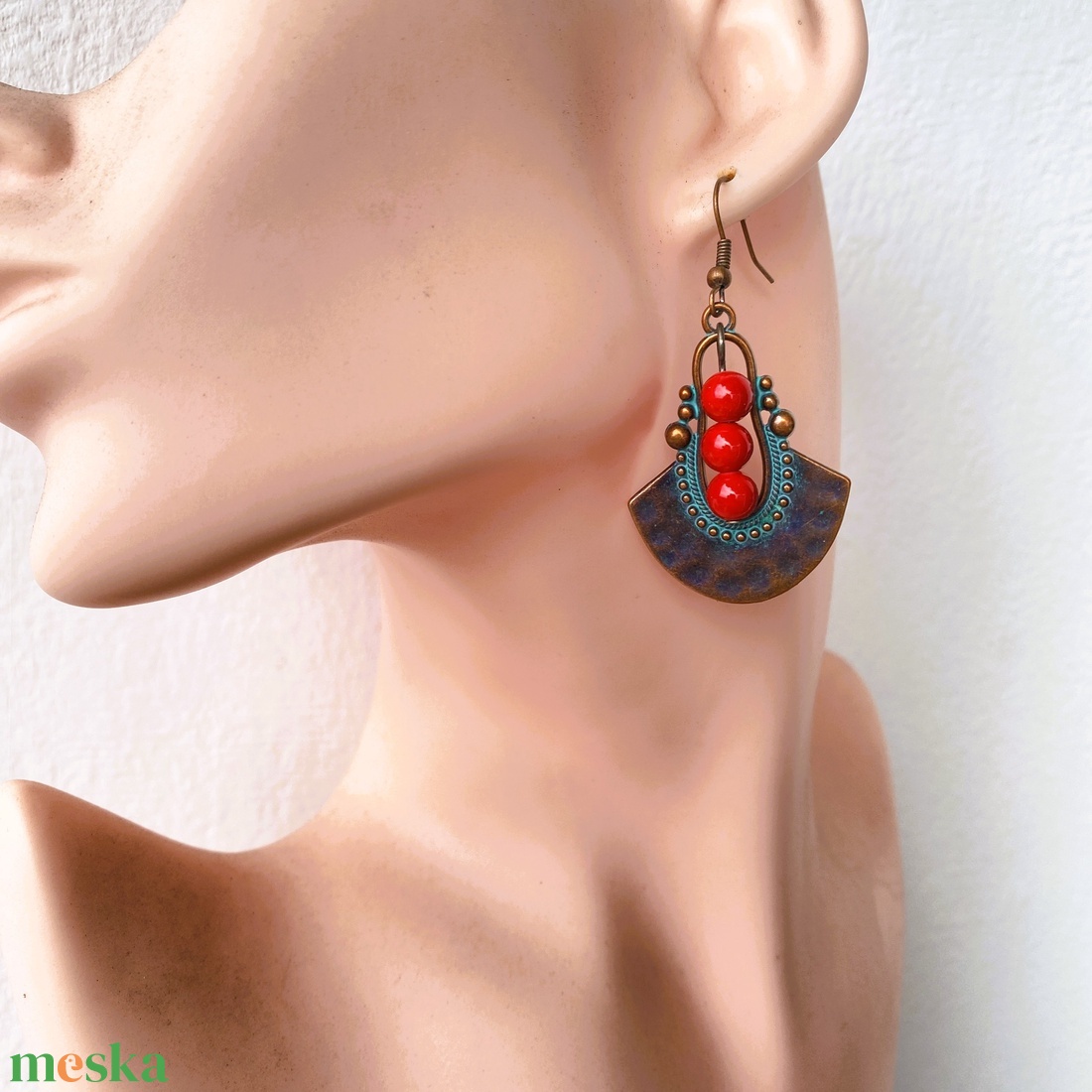 Azték napkelte-  fülbevosszú fülbevalóaló - ékszer - fülbevaló - lógó fülbevaló - Meska.hu