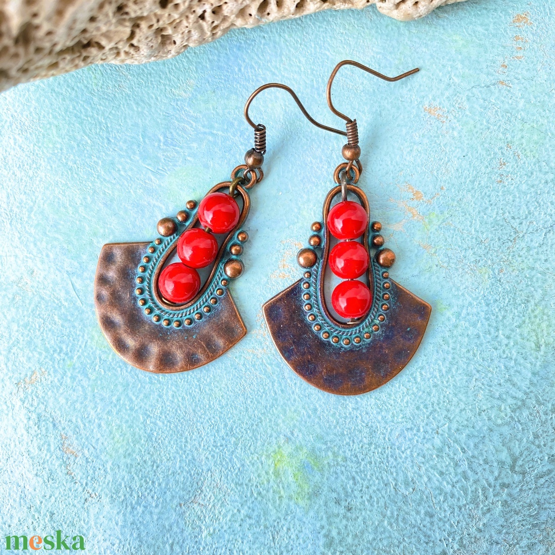 Azték napkelte-  fülbevosszú fülbevalóaló - ékszer - fülbevaló - lógó fülbevaló - Meska.hu