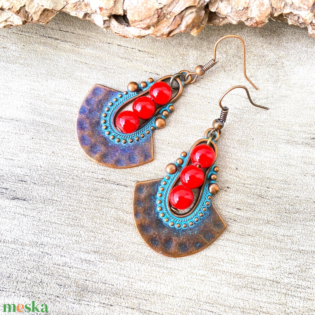 Azték napkelte-  fülbevosszú fülbevalóaló - ékszer - fülbevaló - lógó fülbevaló - Meska.hu