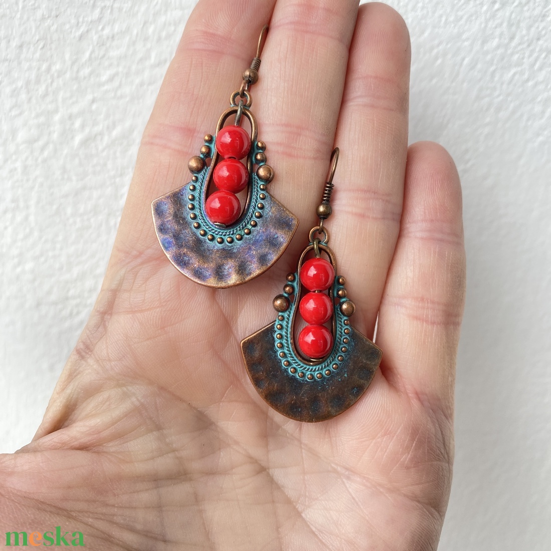 Azték napkelte-  fülbevosszú fülbevalóaló - ékszer - fülbevaló - lógó fülbevaló - Meska.hu