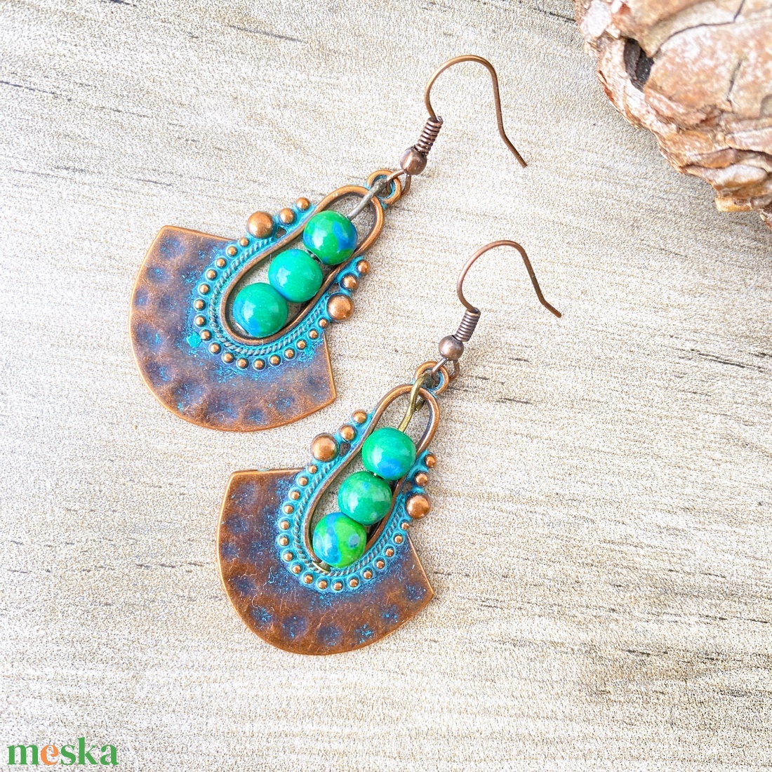 Azték pávamadár -  hosszú fülbevaló - ékszer - fülbevaló - lógó fülbevaló - Meska.hu