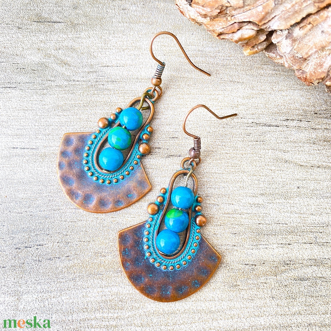 Azték pávamadár -  hosszú fülbevaló - ékszer - fülbevaló - lógó fülbevaló - Meska.hu