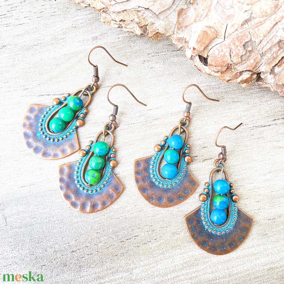 Azték pávamadár -  hosszú fülbevaló - ékszer - fülbevaló - lógó fülbevaló - Meska.hu