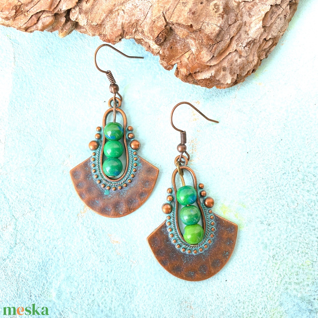 Azték pávamadár -  hosszú fülbevaló - ékszer - fülbevaló - lógó fülbevaló - Meska.hu