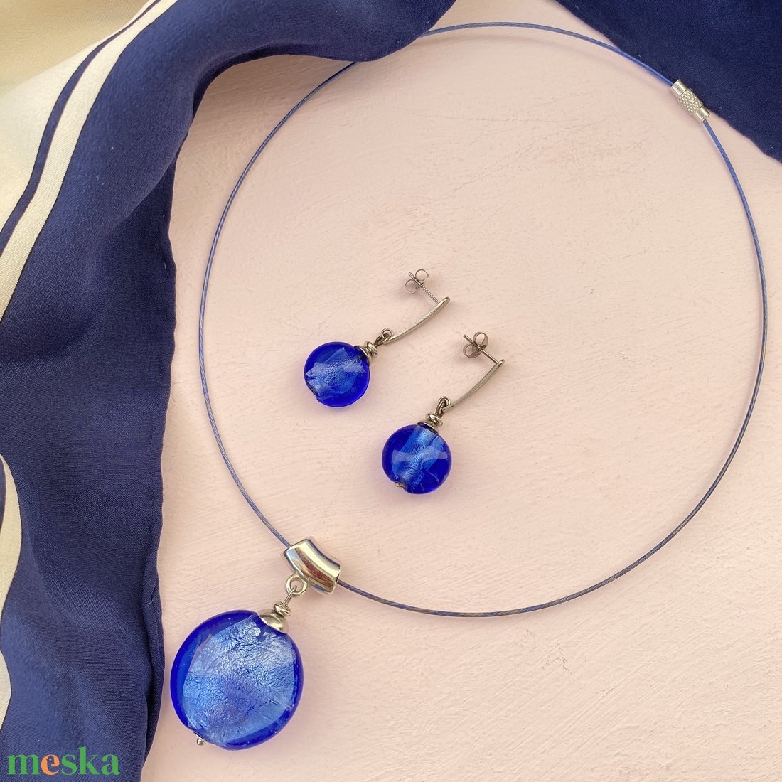 Királykék muránói fülbevaló/ nyakék szett  - ékszer - ékszerszett - Meska.hu