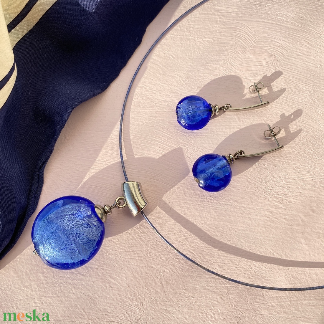 Királykék muránói fülbevaló/ nyakék szett  - ékszer - ékszerszett - Meska.hu