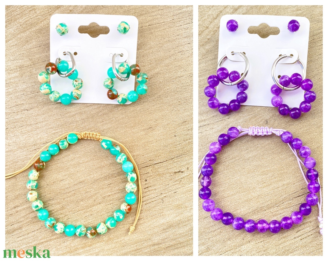 Zöld shoushan vagy ametiszt szett - ékszer - ékszerszett - Meska.hu