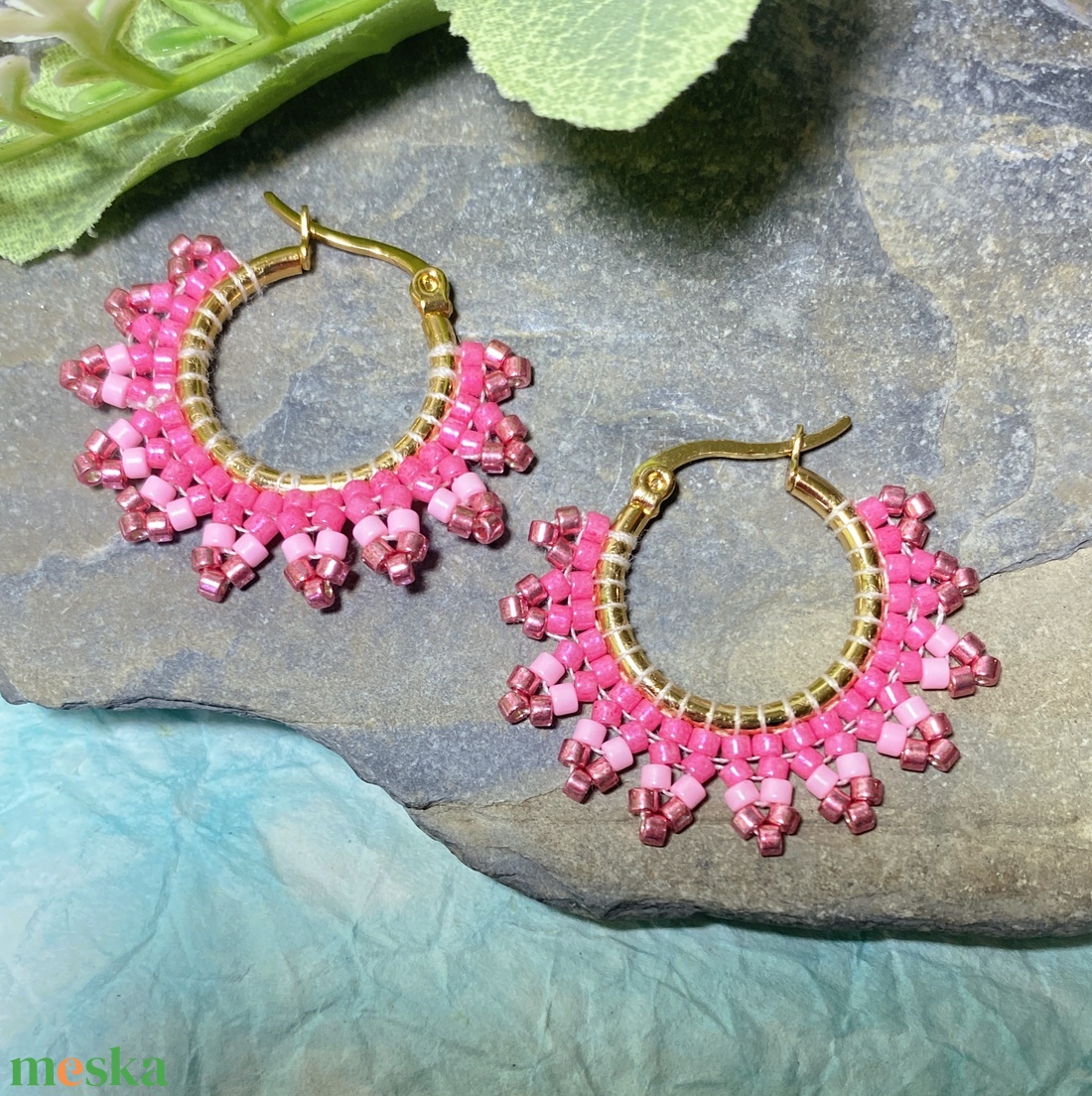 Rose miyuki csipke -  karika fülbevaló - ékszer - fülbevaló - karika fülbevaló - Meska.hu