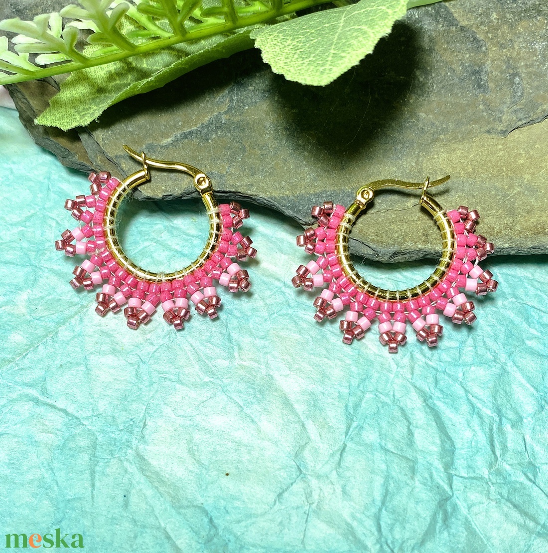 Rose miyuki csipke -  karika fülbevaló - ékszer - fülbevaló - karika fülbevaló - Meska.hu