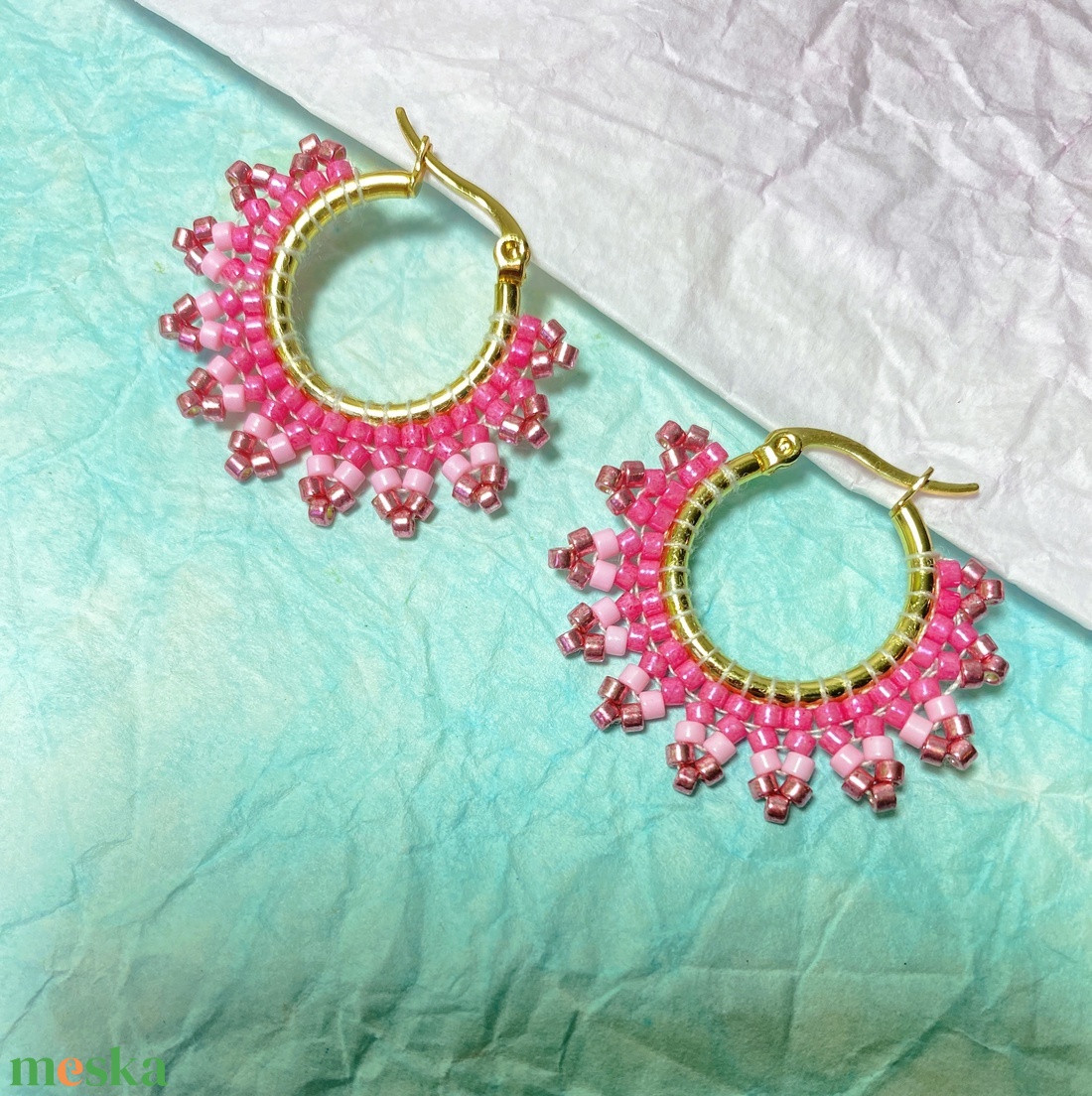 Rose miyuki csipke -  karika fülbevaló - ékszer - fülbevaló - karika fülbevaló - Meska.hu