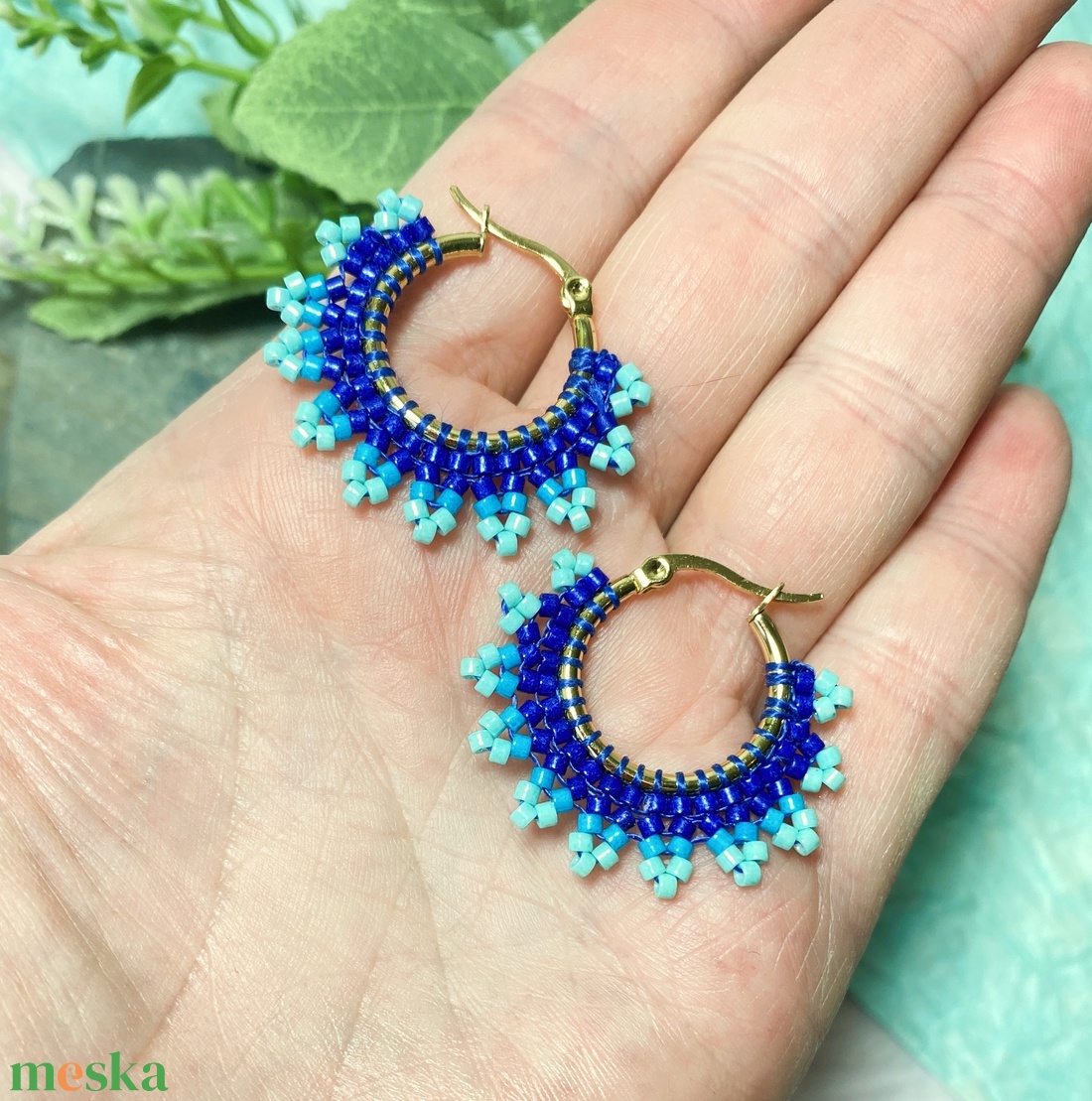 Kék miyuki csipke - karika fülbevaló - ékszer - fülbevaló - karika fülbevaló - Meska.hu