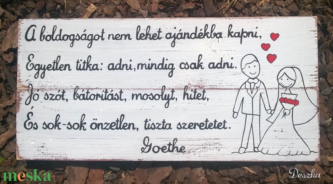 Kézzel festett, antikolt deszkakép esküvőre - otthon & életmód - dekoráció - fali és függő dekoráció - felirat - Meska.hu