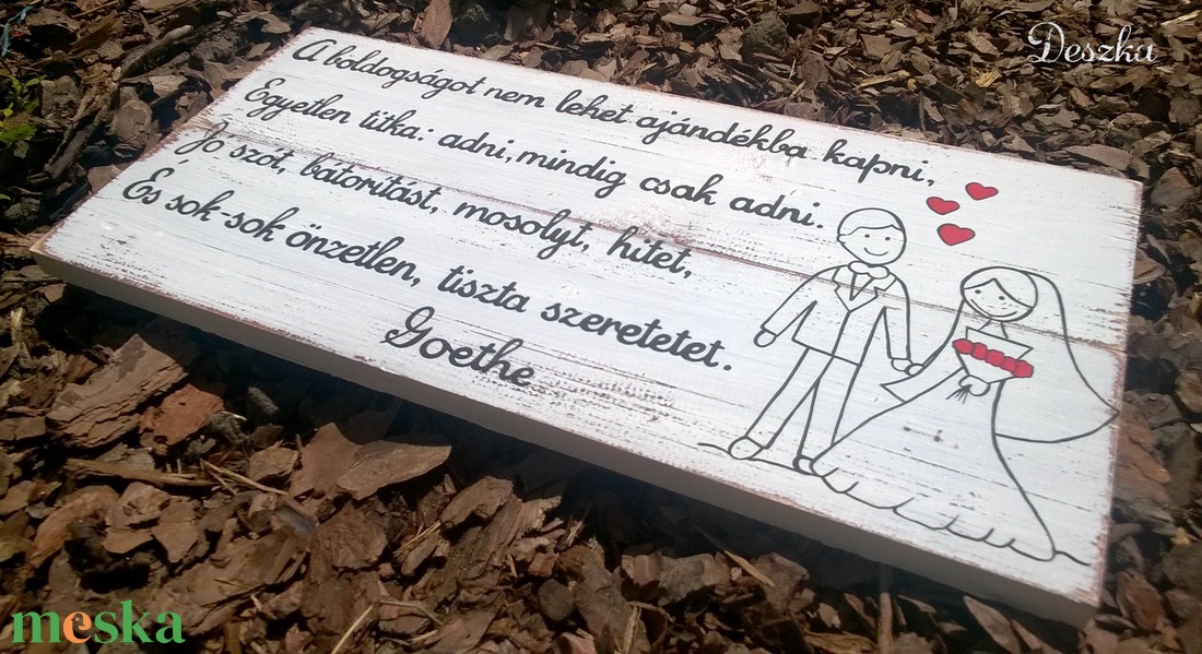 Kézzel festett, antikolt deszkakép esküvőre - otthon & életmód - dekoráció - fali és függő dekoráció - felirat - Meska.hu