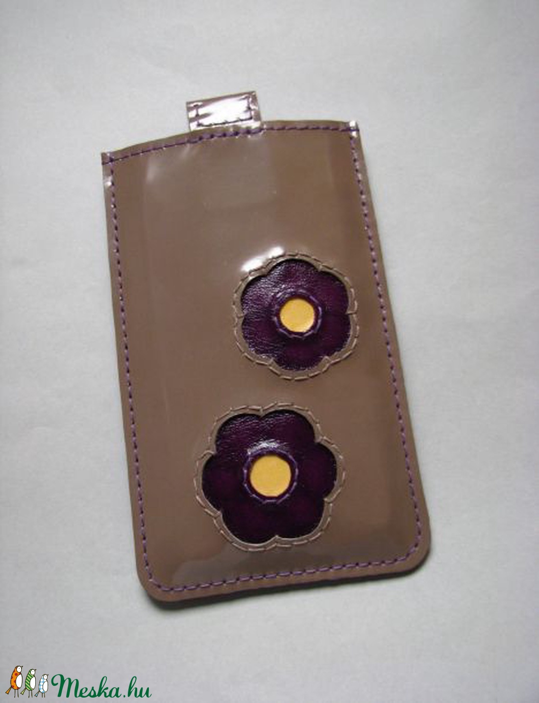 Barna lila virág mintás bőr telefontok/ mobiltok  - táska & tok - pénztárca & más tok - telefontok - Meska.hu