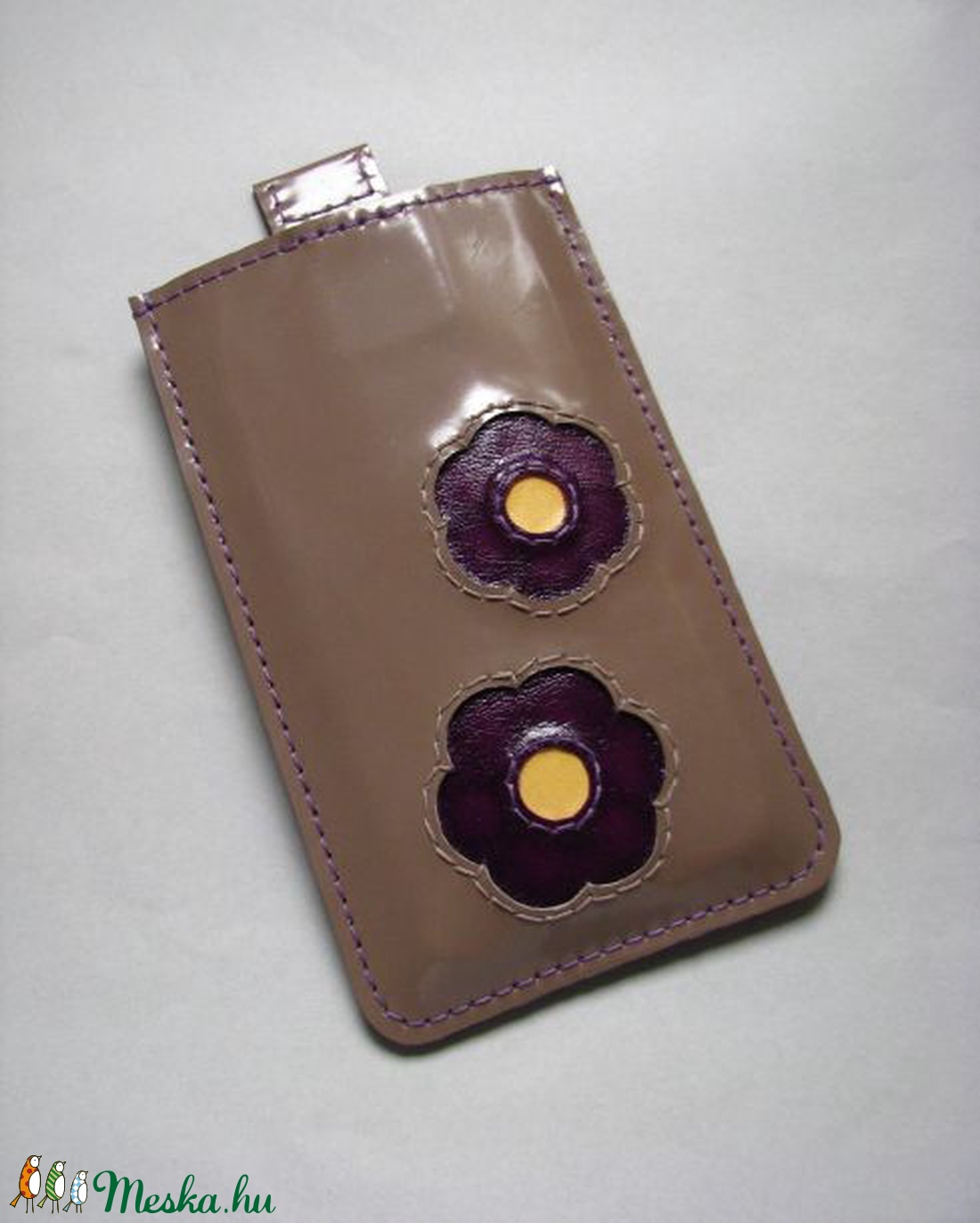Barna lila virág mintás bőr telefontok/ mobiltok  - táska & tok - pénztárca & más tok - telefontok - Meska.hu