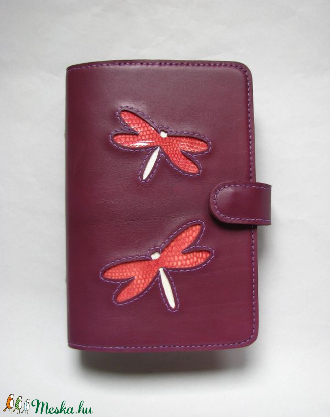 Lila szitakötő mintás bőr gyűrűs határidőnapló, kalendárium  mappa - táska & tok - pénztárca & más tok - Meska.hu