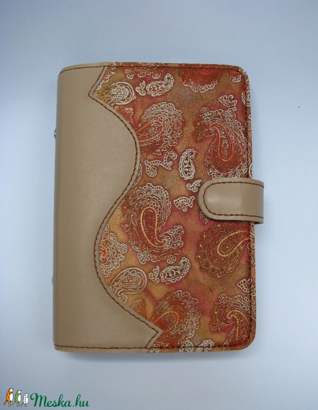 Bézs és mintás metál  bőr gyűrűs határidőnapló, kalendárium -  - Meska.hu