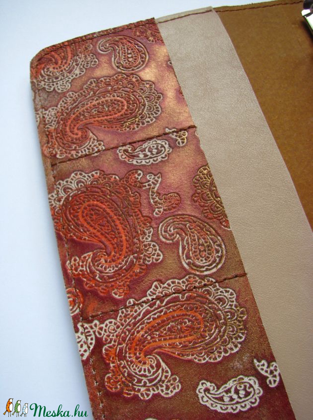 Bézs és mintás metál  bőr gyűrűs határidőnapló, kalendárium -  - Meska.hu