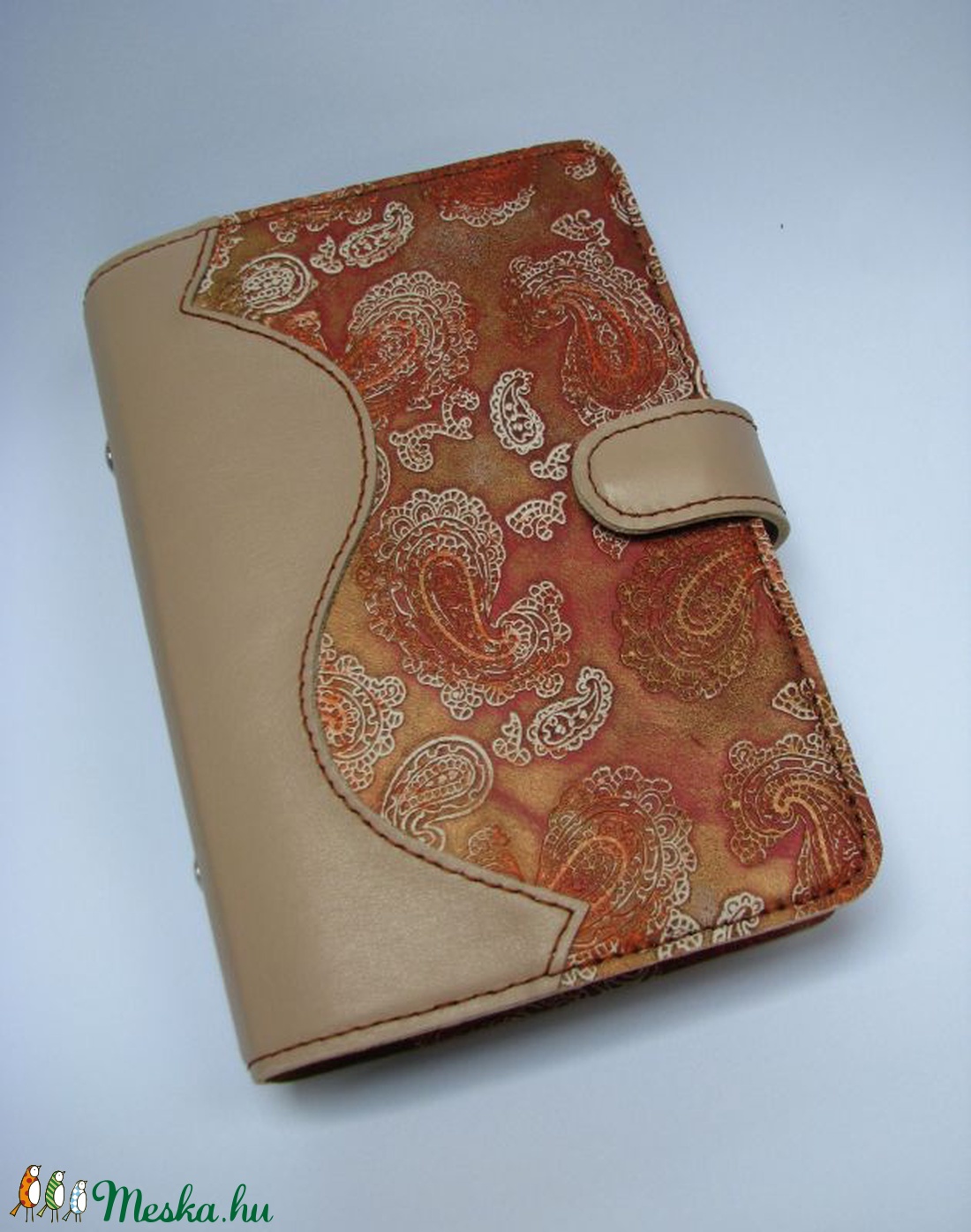 Bézs és mintás metál  bőr gyűrűs határidőnapló, kalendárium -  - Meska.hu