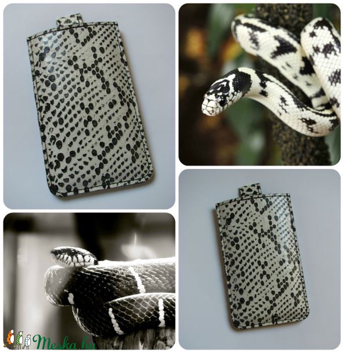 Fekete fehér kígyó mintás bőr telefontok, mobiltok - táska & tok - pénztárca & más tok - telefontok - Meska.hu