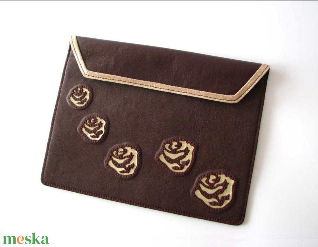 Bordó rózsa mintás marhabőr clutch táska - táska & tok - kézitáska & válltáska - kézitáska - Meska.hu