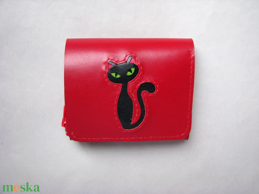 Piros fekete cica mintás bőr pénztárca - táska & tok - pénztárca & más tok - pénztárca - Meska.hu