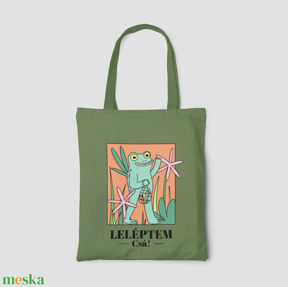 Leléptem, csá! - Békás vászontáska - táska & tok - bevásárlás & shopper táska - shopper, textiltáska, szatyor - Meska.hu