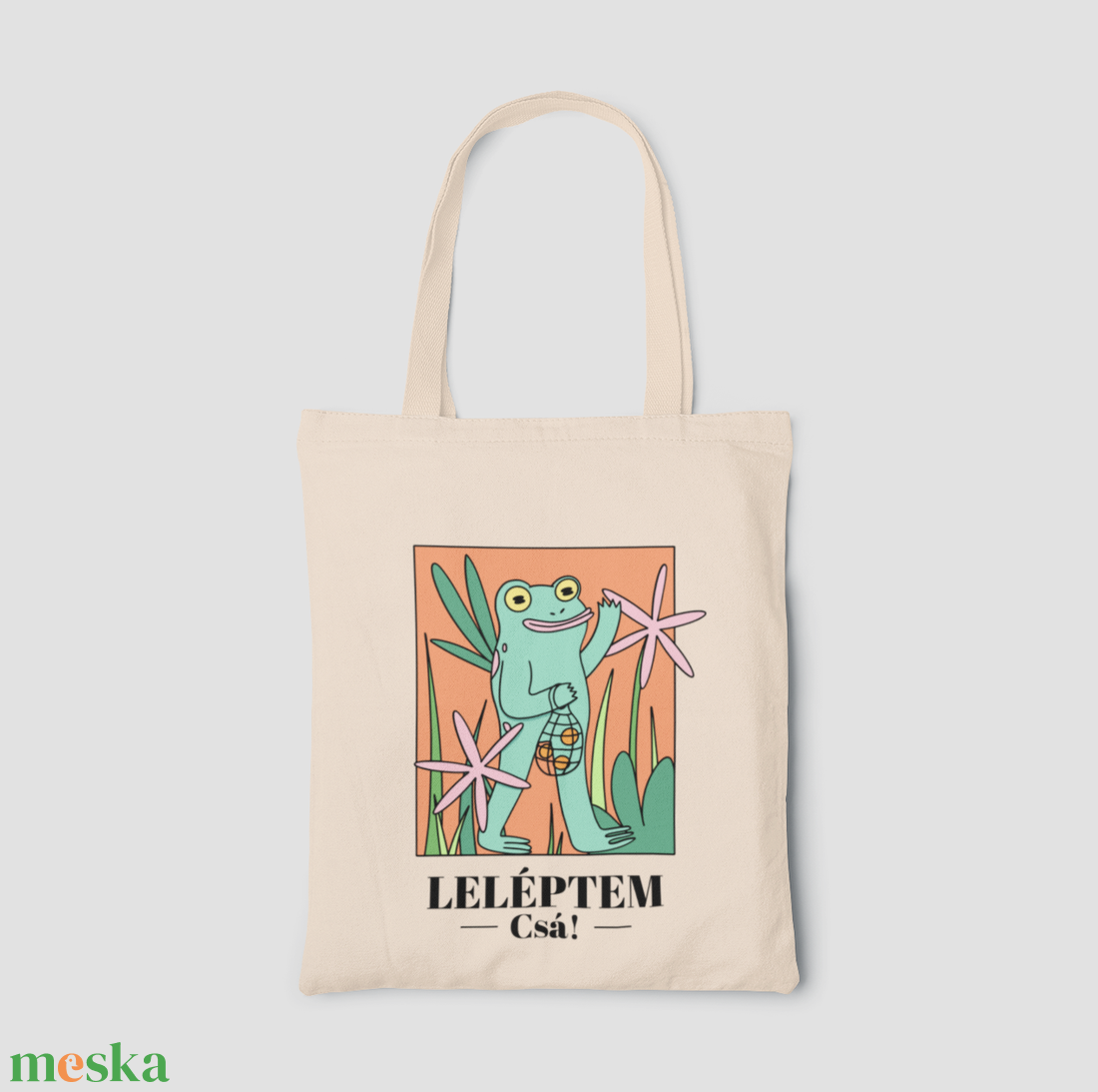 Leléptem, csá! - Békás vászontáska - táska & tok - bevásárlás & shopper táska - shopper, textiltáska, szatyor - Meska.hu
