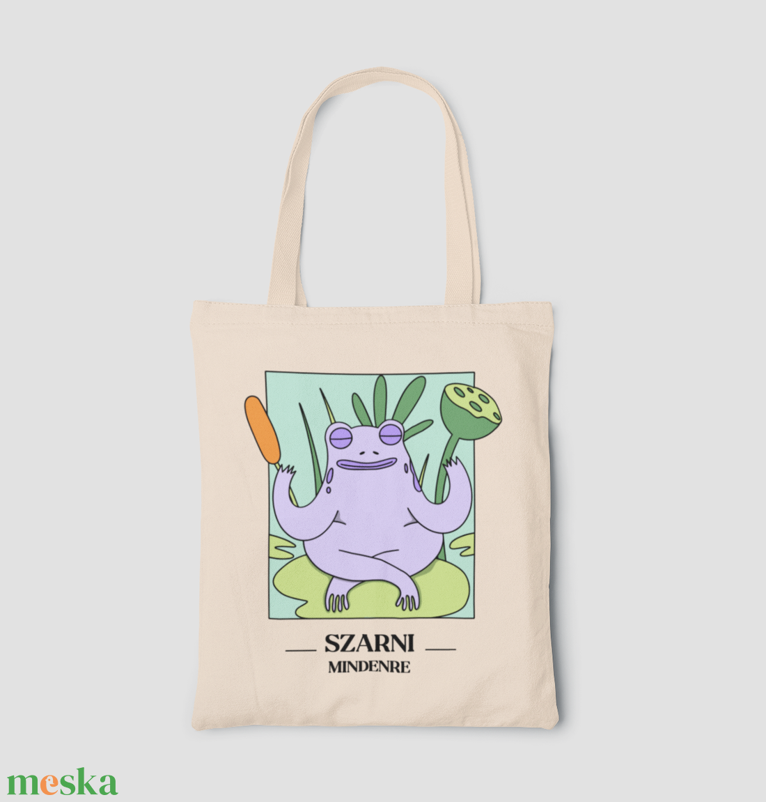Szarni Mindenre - Békás vászontáska - táska & tok - bevásárlás & shopper táska - shopper, textiltáska, szatyor - Meska.hu