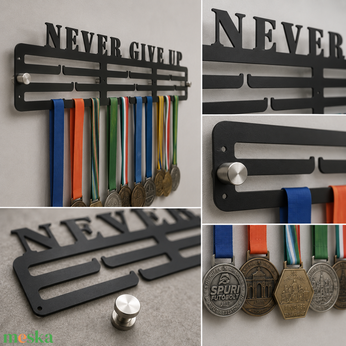 Motivációs éremtartó � Never Give Up � egyedi fém sportéremtartó - otthon & életmód - dekoráció - fali és függő dekoráció - éremtartó - Meska.hu