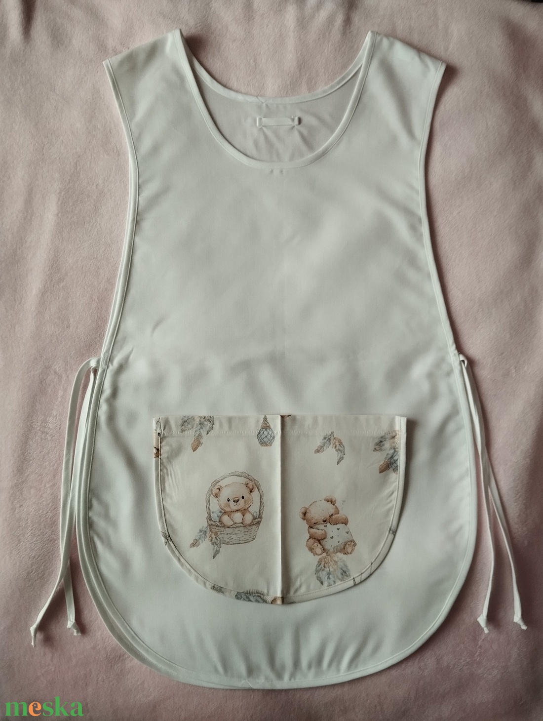 Női fehér lapköpeny,Maci � mintás zsebbel , ovis , munkaruha  - ruha & divat - női ruha - tunika - Meska.hu