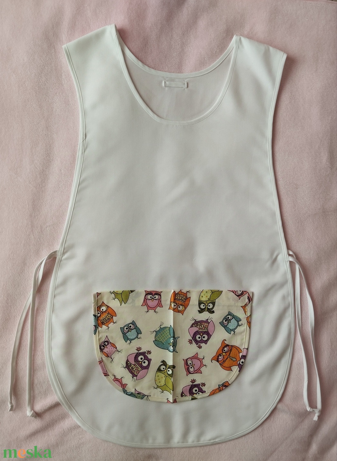 Női fehér lapköpeny, Bagoly � mintás zsebbel , ovis , munkaruha  - ruha & divat - női ruha - tunika - Meska.hu