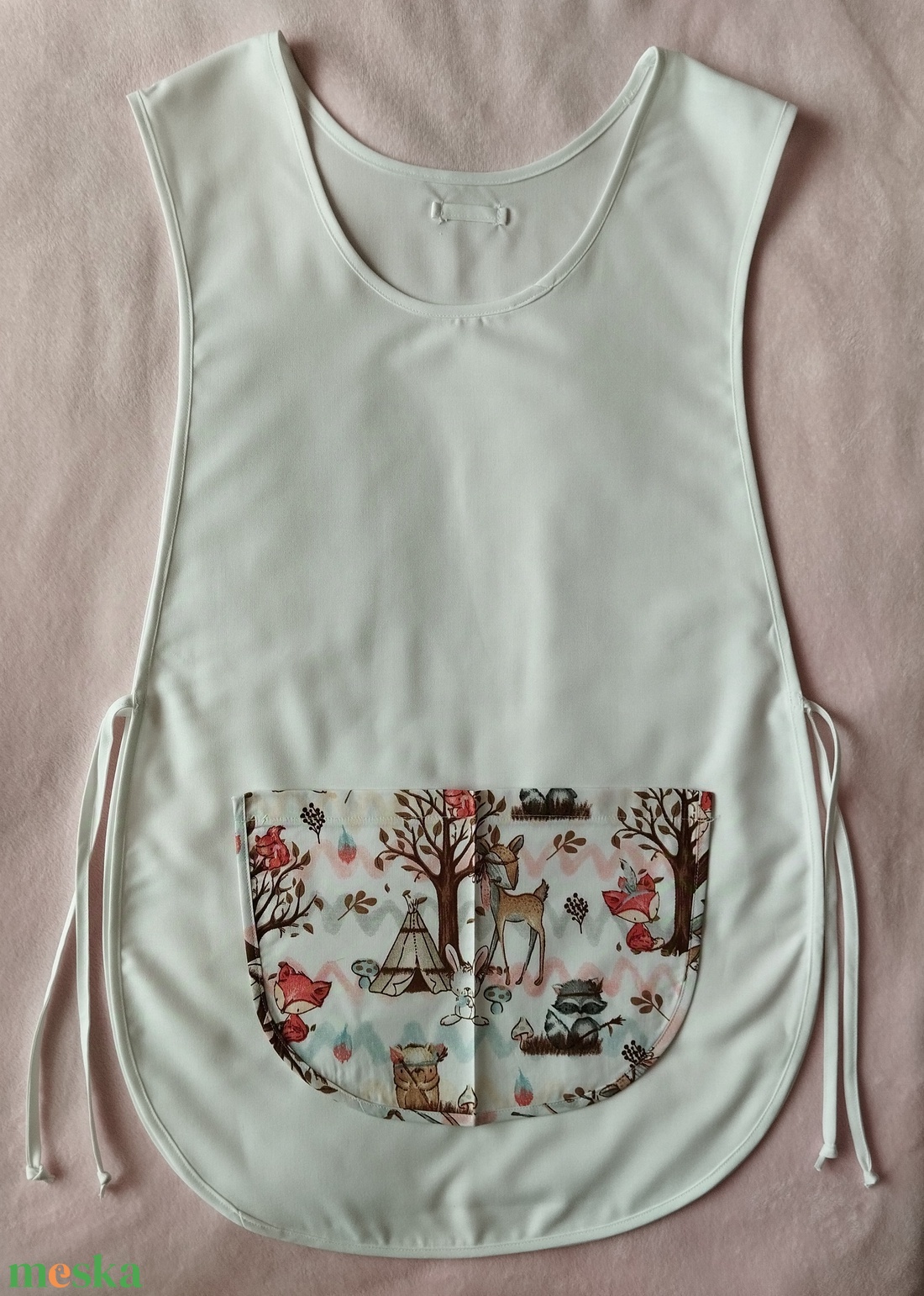 Női fehér lapköpeny, Őz , Róka , Bagoly � mintás zsebbel , ovis , munkaruha  - ruha & divat - női ruha - tunika - Meska.hu