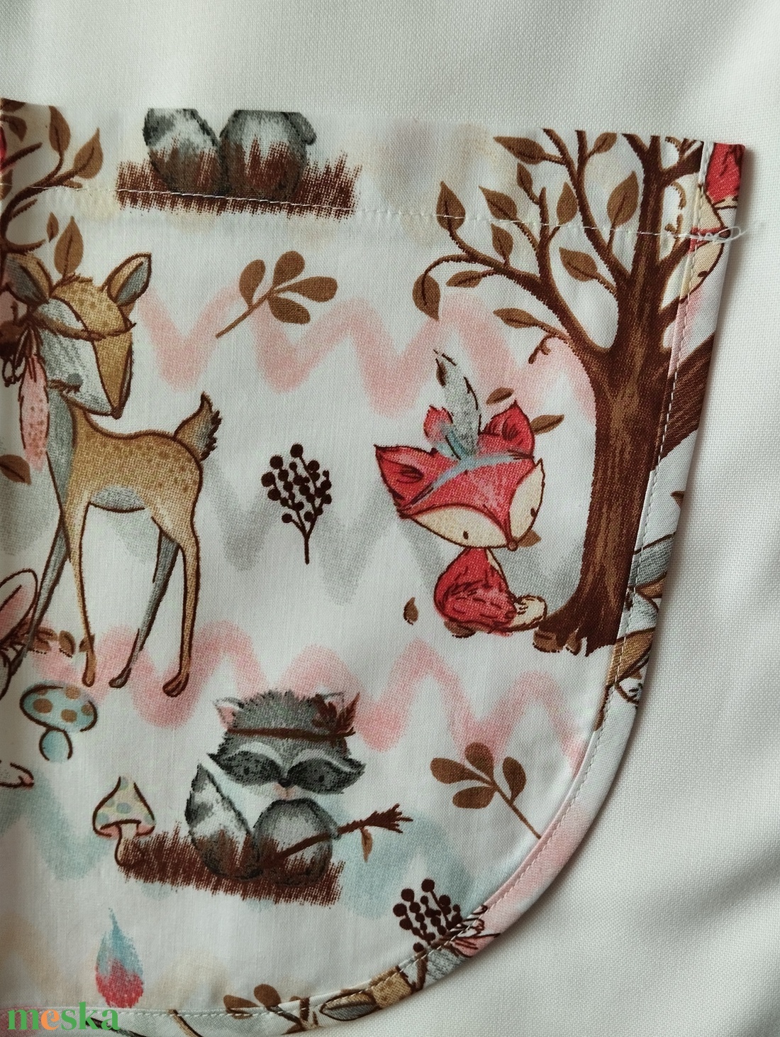 Női fehér lapköpeny, Őz , Róka , Bagoly � mintás zsebbel , ovis , munkaruha  - ruha & divat - női ruha - tunika - Meska.hu